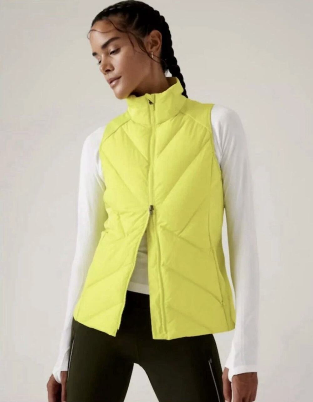 Athleta Inlet Down Puffer Vest Women S/T S Small Tall Fiber Optic Neon Yellow